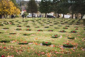 The New Auburn Cemetery while wreaths are being laid.